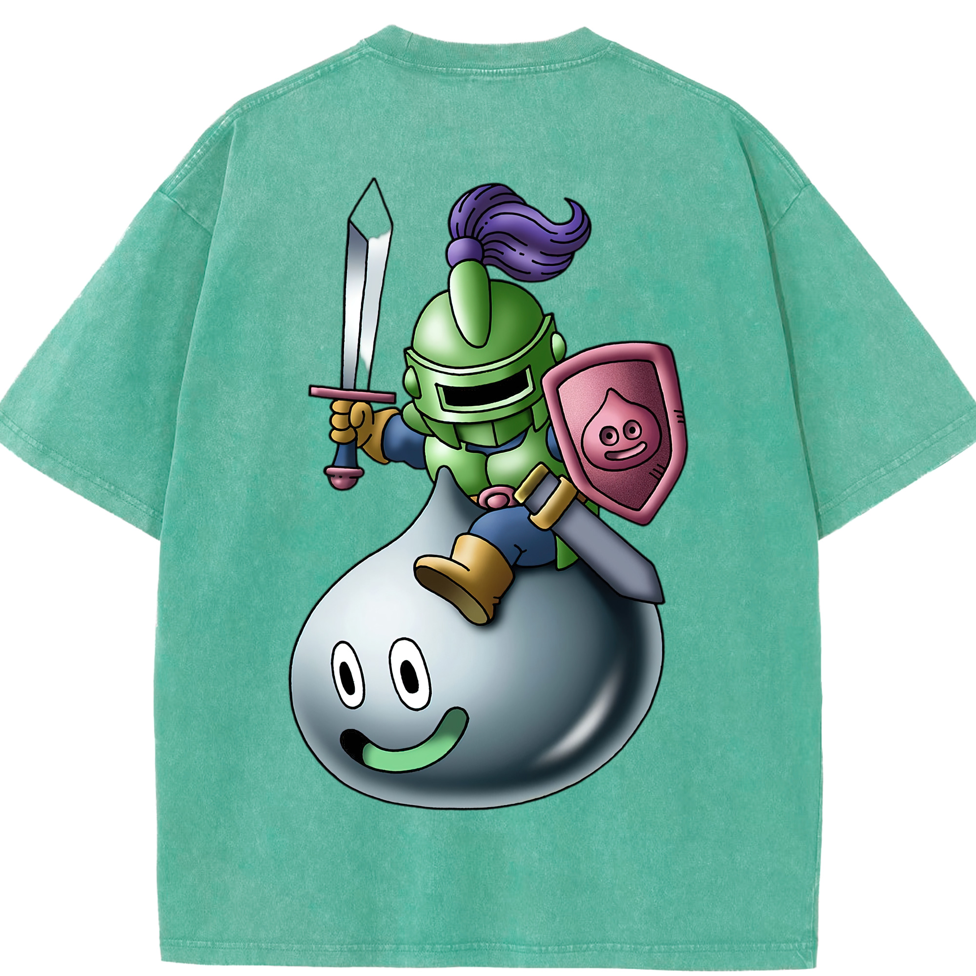 （画像用） ドラゴンクエスト Doragon Kuesuto Dragon Quest 綿100% ヴィンテージ風 半袖Tシャツ（背面プリント）